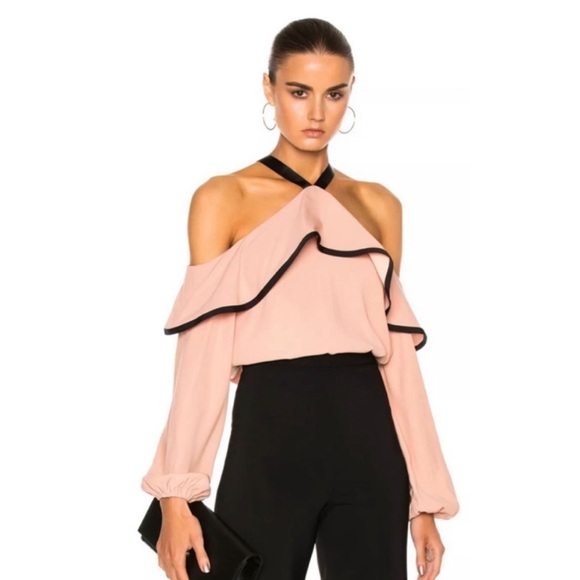 Alexis Tops - Alexis Malia Cold Shoulder Halter Tie Blouse